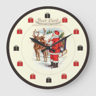 Vintage Christmas Clock - Santa Feeding Reindeer I