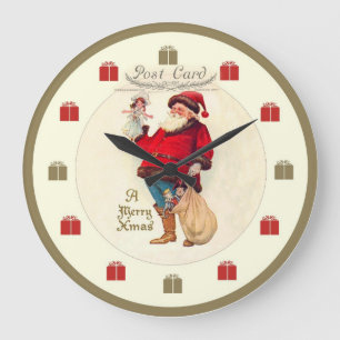Vintage Christmas Clock - Santa with Doll