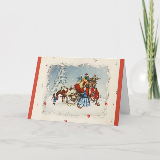 Vintage Christmas Coach Holiday Card (Front)