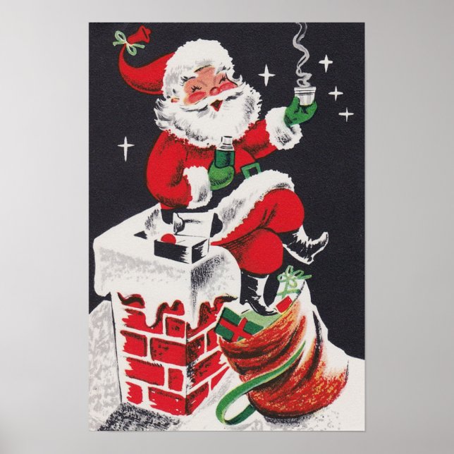 Vintage Christmas cocoa Santa poster (Front)