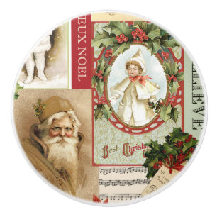 VINTAGE CHRISTMAS COLLAGE CERAMIC KNOB