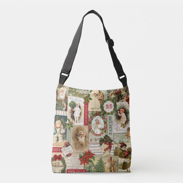 VINTAGE CHRISTMAS COLLAGE CROSSBODY BAG (Front)