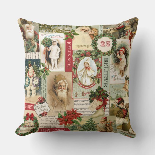 VINTAGE CHRISTMAS COLLAGE CUSHION (Front)