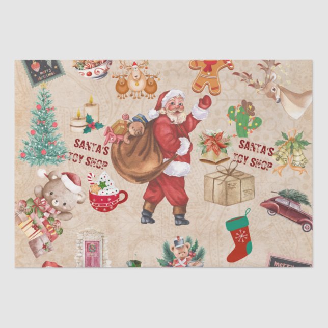 Vintage Christmas Collage Decoupage Tissue Paper (Front)