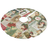 VINTAGE CHRISTMAS COLLAGE FAUX LINEN TREE SKIRT (Angled)