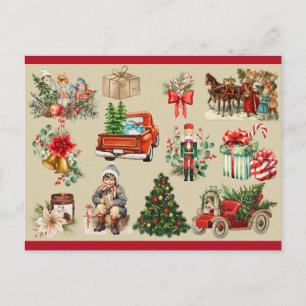 Vintage Christmas Collage Gold  Holiday Postcard