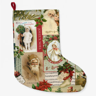 VINTAGE CHRISTMAS COLLAGE LARGE CHRISTMAS STOCKING