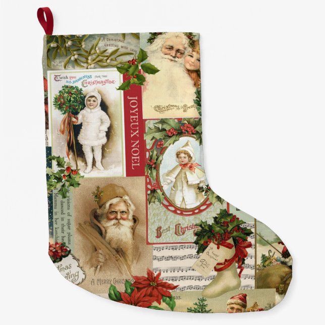 VINTAGE CHRISTMAS COLLAGE LARGE CHRISTMAS STOCKING (Front)