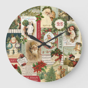 VINTAGE CHRISTMAS COLLAGE LARGE CLOCK