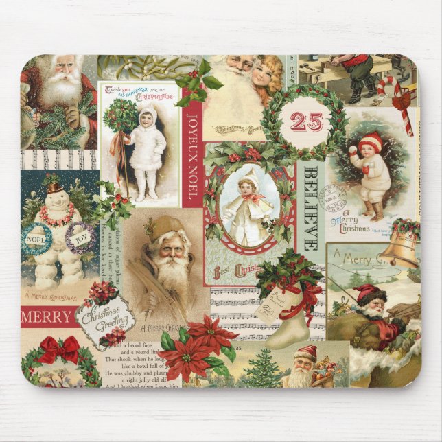 VINTAGE CHRISTMAS COLLAGE MOUSE MAT (Front)