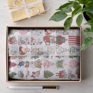 Vintage Christmas Collage Retro Holiday Gift Tissue Paper