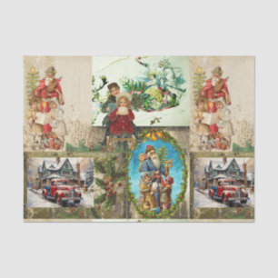 Vintage Christmas Collage - Santa Sleigh, Children Tissue Paper
