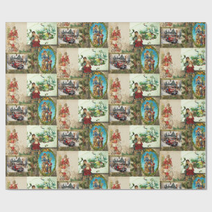 Vintage Christmas Collage - Santa Sleigh, Children Wrapping Paper