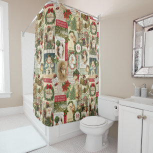 VINTAGE CHRISTMAS COLLAGE SHOWER CURTAIN