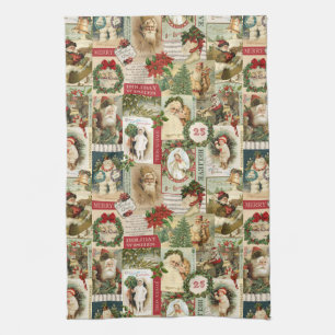 VINTAGE CHRISTMAS COLLAGE TEA TOWEL