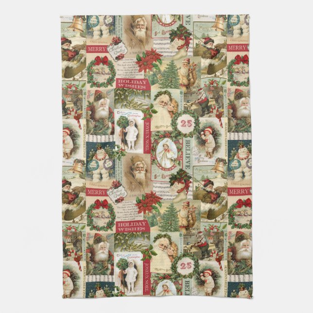 VINTAGE CHRISTMAS COLLAGE TEA TOWEL (Vertical)
