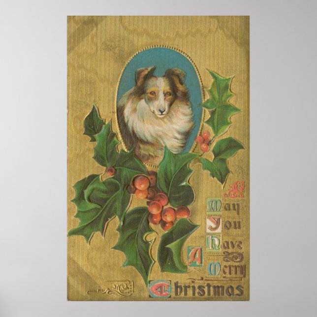 Vintage Christmas Collie Poster (Front)