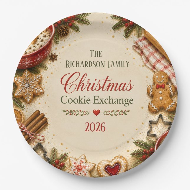 Vintage Christmas Cookie Exchange Paper Plates (Front)