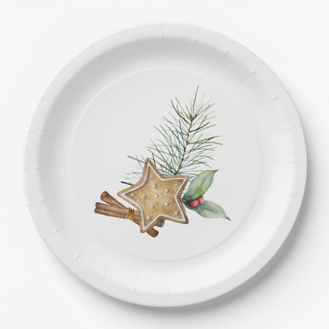 Vintage Christmas Cookies Cinnamon Pine Holly Paper Plate (Front)