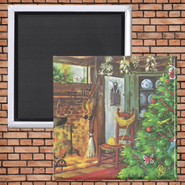 Vintage Christmas, Cosy Log Cabin with Fireplace Magnet (Creator Uploaded)