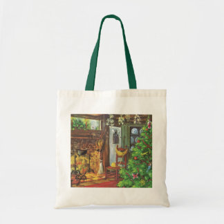 Vintage Christmas, Cosy Log Cabin with Fireplace Tote Bag