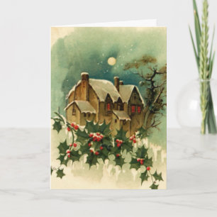 Vintage Christmas Cottage Holiday Card