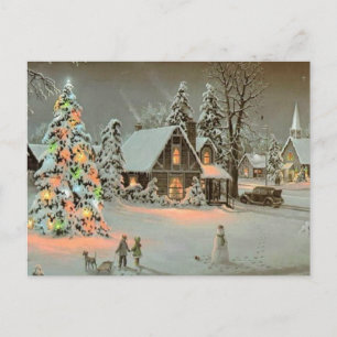 Vintage Christmas Cottage Holiday Postcard