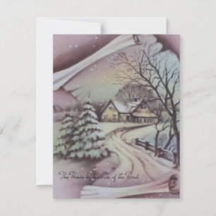 Vintage Christmas Cottage House Winter Holiday Card