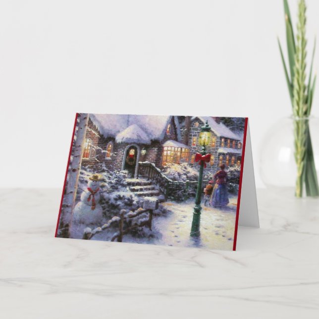 Vintage Christmas Cottage Snow Scene Holiday Card (Front)