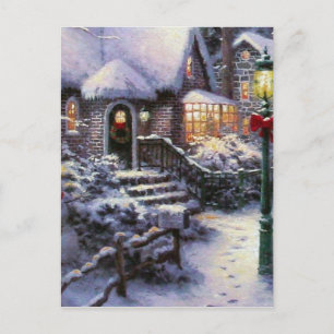 Vintage Christmas Cottage Snow Scene Holiday Postcard