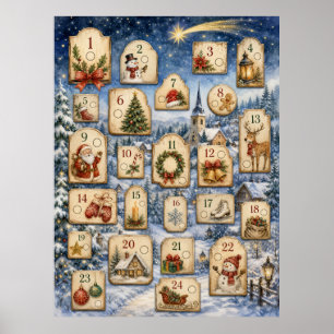 Vintage Christmas Countdown Colouring Poster