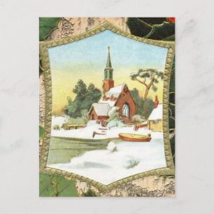 Vintage Christmas Country Church Holiday Postcard