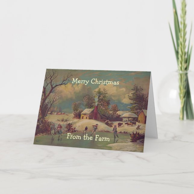 Vintage Christmas Country Farm Scene Card (Front)