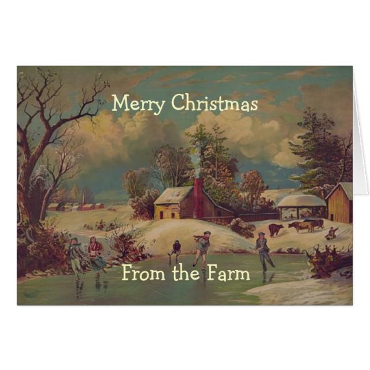Vintage Christmas Country Farm Scene Card