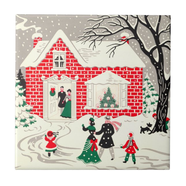 Vintage Christmas Countryside Greetings Tile (Front)