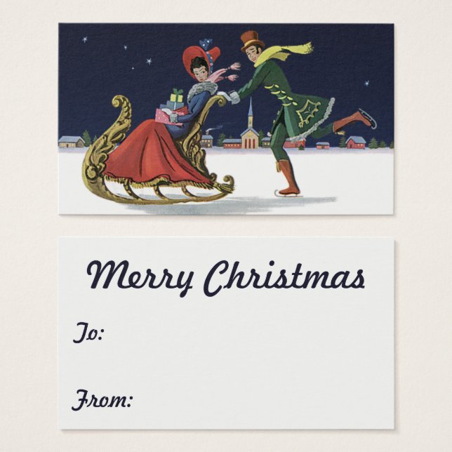 Vintage Christmas, Couple in Love Ice Skating (Front & Back)