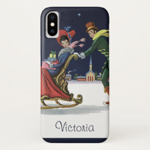 Vintage Christmas, Couple in Love Ice Skating iPhone X Case