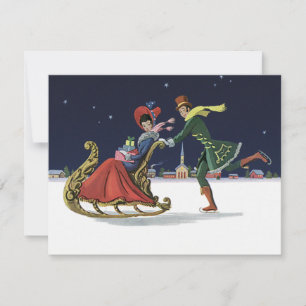 Vintage Christmas, Couple in Love Ice Skating Holiday Card