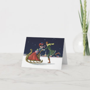 Vintage Christmas, Couple in Love Ice Skating Holiday Card