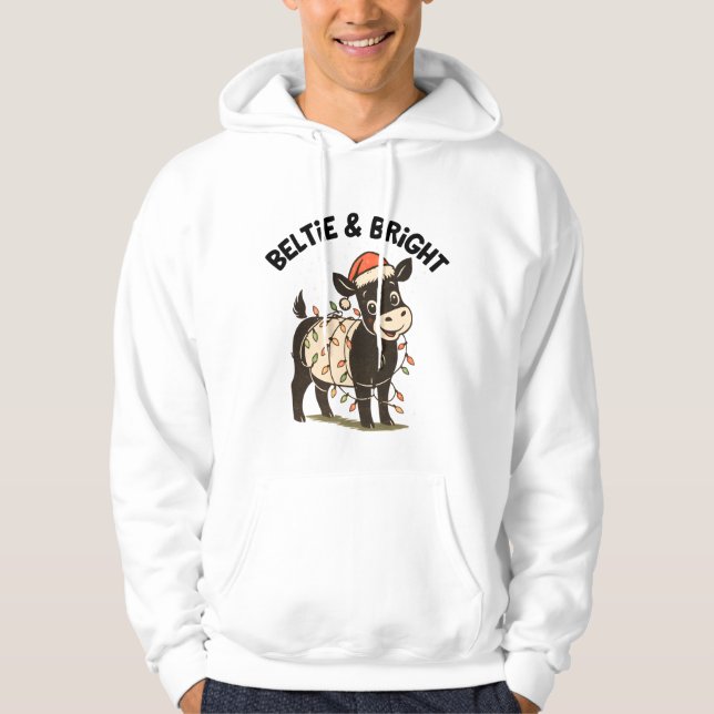 Vintage Christmas Cow Beltie Belted Galloway Gift  Hoodie (Front)