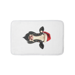 Vintage Christmas Cow Head with Santa Hat Farm Ani Bath Mat
