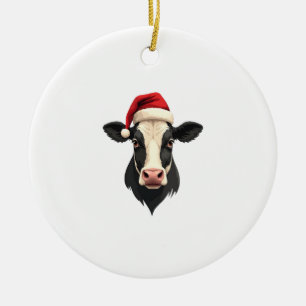 Vintage Christmas Cow Head with Santa Hat Farm Ani Ceramic Tree Decoration