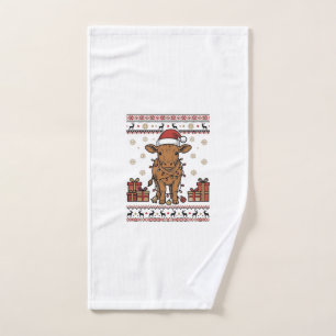 Vintage Christmas Cow Holiday Vector Shirt Design_ Hand Towel