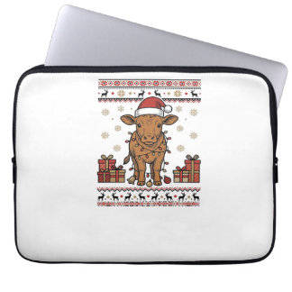 Vintage Christmas Cow Holiday Vector Shirt Design_ Laptop Sleeve