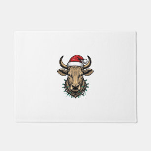 Vintage Christmas Cow Santa Hat Holiday Shirt_1 Doormat