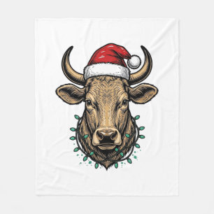 Vintage Christmas Cow Santa Hat Holiday Shirt_1 Fleece Blanket