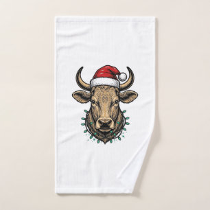 Vintage Christmas Cow Santa Hat Holiday Shirt_1 Hand Towel