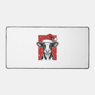 Vintage Christmas Cow Santa Hat Holiday Shirt (2)_ Desk Mat