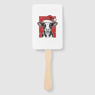 Vintage Christmas Cow Santa Hat Holiday Shirt (2)_ Hand Fan
