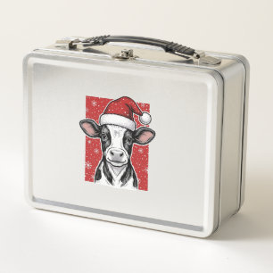 Vintage Christmas Cow Santa Hat Holiday Shirt (2)_ Metal Lunch Box